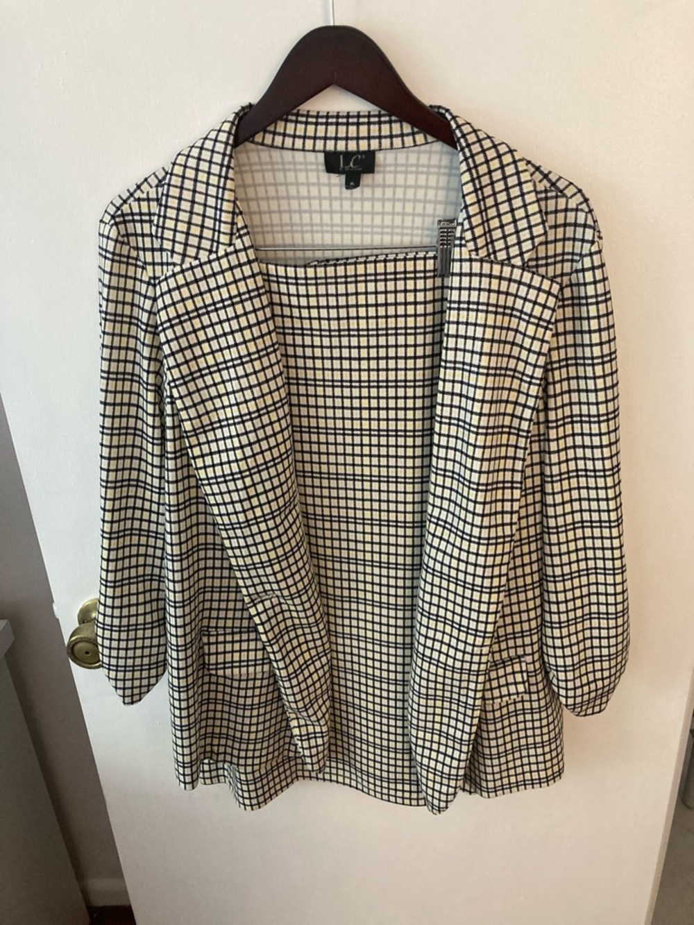 Yellow and Black Checked Blazer and Skirt Set